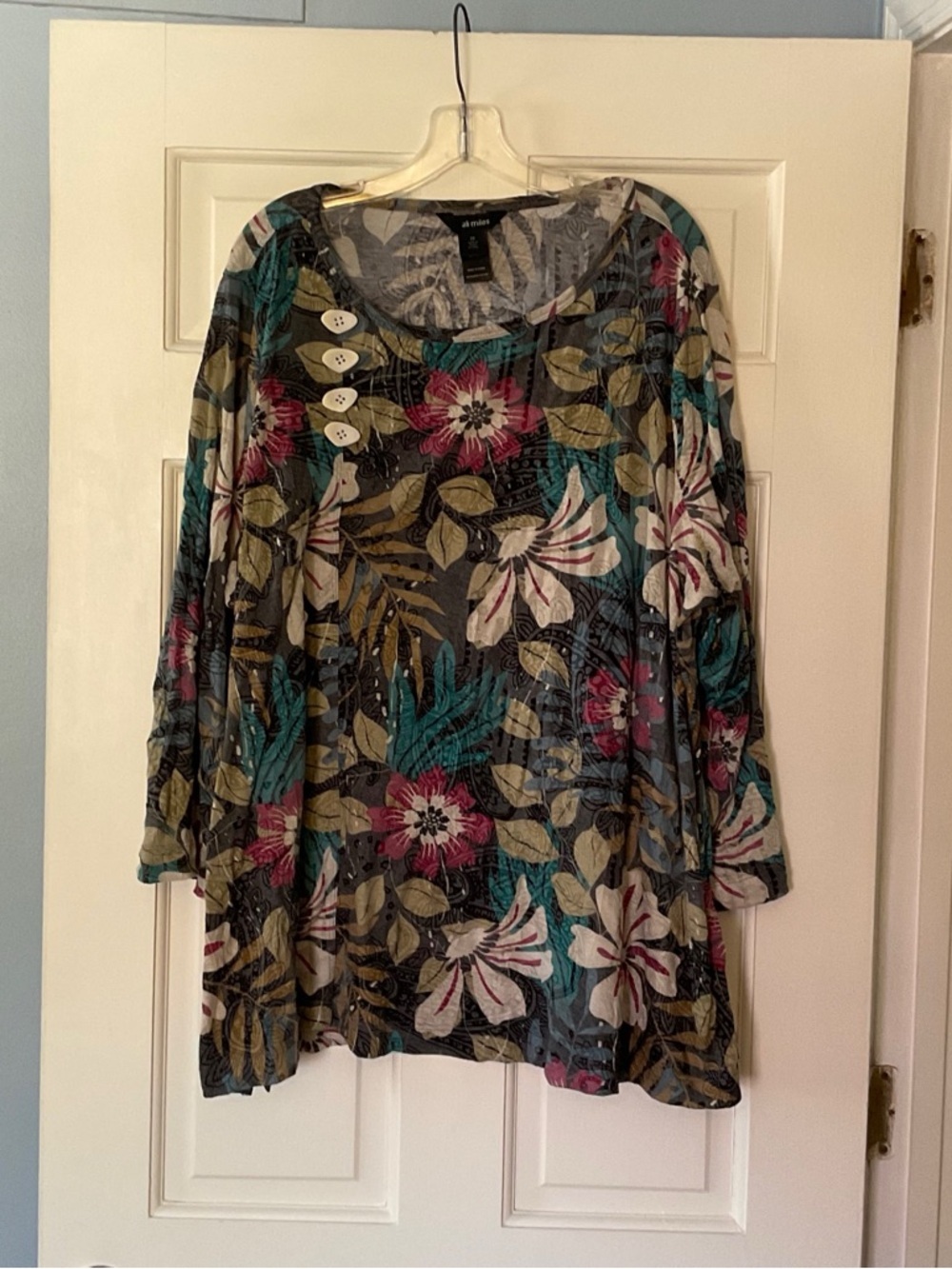 Ali Miles Floral Tunic Top Button Detail 3X Artsy Art To‎ Wear Lagenlook Boho